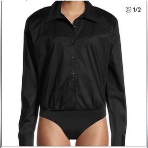 WeWoreWhat x Danielle Bernstein Button Down Cotton Poplin Black Bodysuit Size L